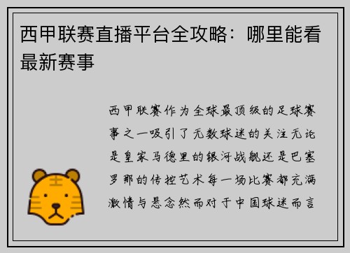 西甲联赛直播平台全攻略：哪里能看最新赛事